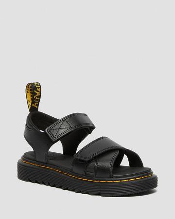 Dr Martens Junior Vossie Læder Sandaler Børn Sort | DK 724JPQ